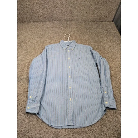 Ralph Lauren Kids Blue White‎ Striped Button Down Shirt Cotton Size L 14-16