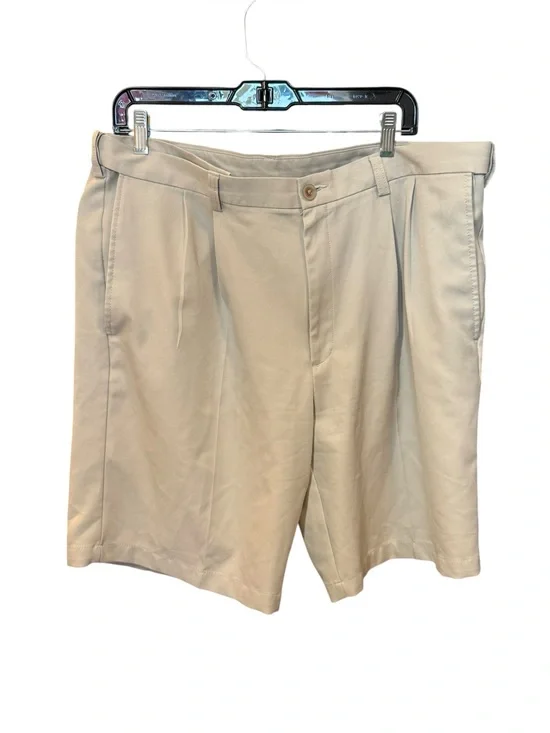 Cool 18 Pro Khaki Pleated Front Golf Chino Shorts Size 38 Beige Casual Dress