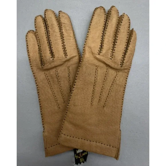 Gloves By Superb Sz 6.5/S Leather Brown Knit Line Romania Old Money Quiet Luxury