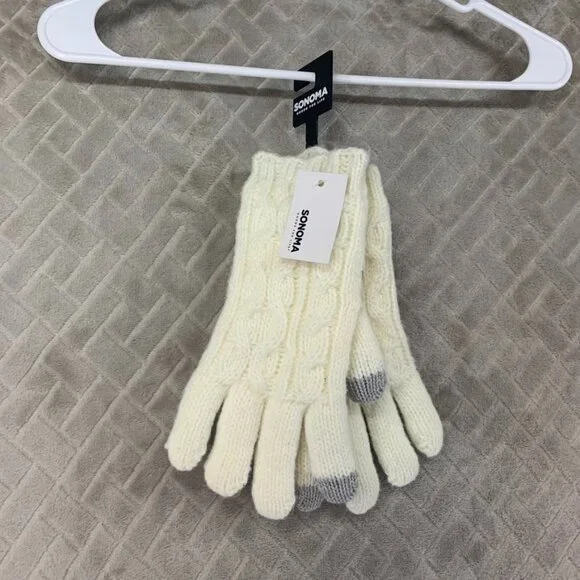 Sonoma Gloves Womens One Size Cream White Cable Knit Sweater