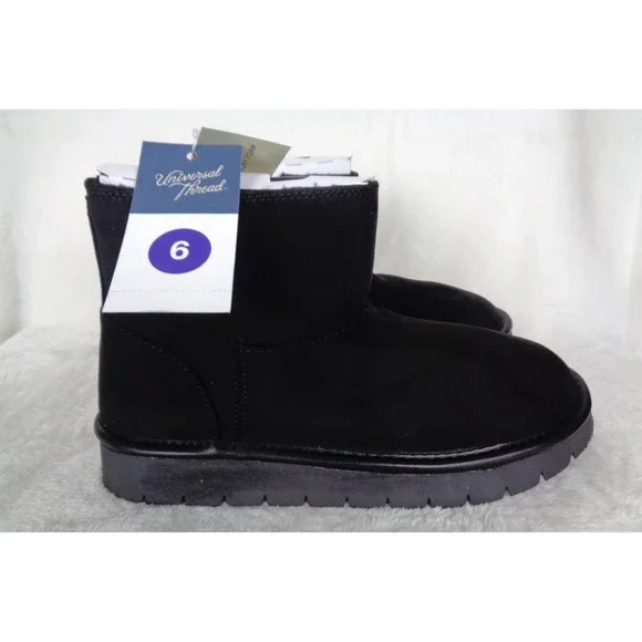 Universal Thread May‎ Suede Boots Size 6 Black Shearling Lining Memory Foam