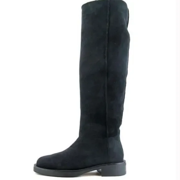 Black Suede Eliza Curly Shearling Knee Height Boots Size 6,5
