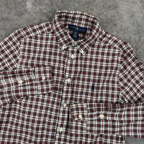 Ralph Lauren Shirt Boys Large 14-16 Red Plaid Long Sleeve Button Down Pony Logo