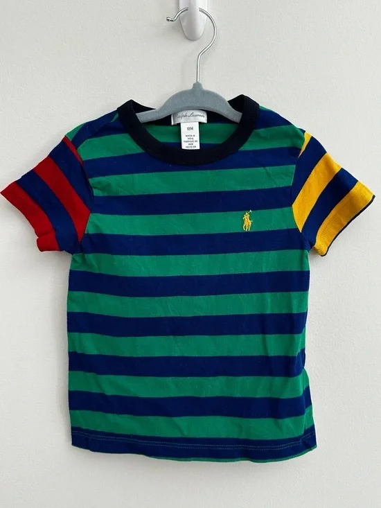 Ralph Lauren Kids Green & Navy Stripe Short Sleeve Tee size 18 months