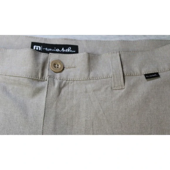 TravisMathew Beck Golf Shorts Mens 36 Khaki Tan Stretch Performance Casual