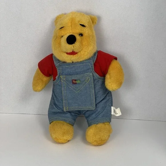 Disney Winnie The Pooh‎ Plush Denim Overalls Red Shirt Stuffed Animal Toy 13