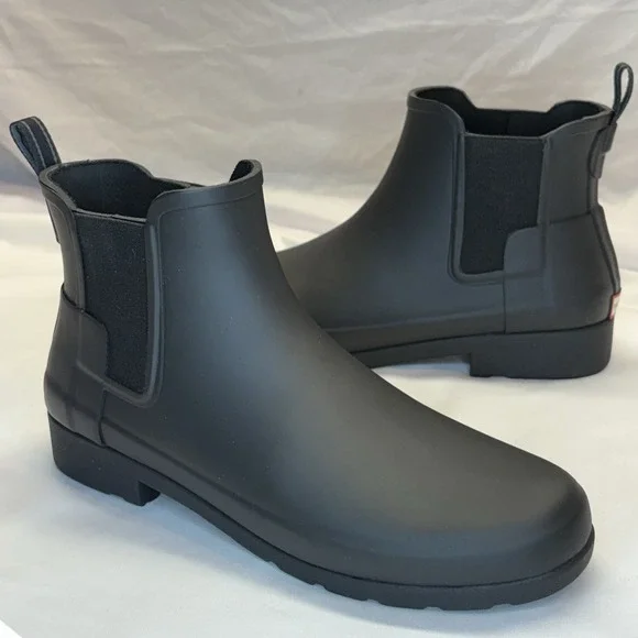 Hunter Black Gray Refined Slim Waterproof Chelsea Rain Boots Women's US 11 EU 43