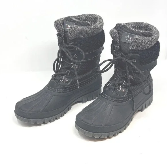 Storm by Cougar Creek Womens Black Size 10 Winter Duck Boots Knit Collar Lace up