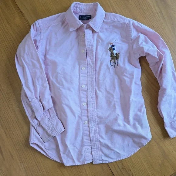Ralph Lauren Boys 8/10 Pink Oxford Button Down Large Pony Embroidery