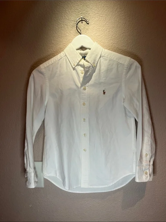 Ralph Lauren Boy’s Broadcloth White Button Down Shirt Size Small 8