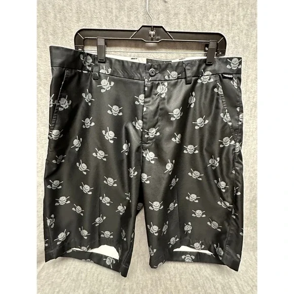 Tattoo Golf‎ Performance Shorts Mens 36 Black Skull Crossed Clubs Print