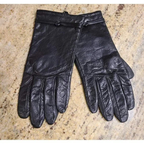 New! Size L Women's Black Leather Gloves 9.5