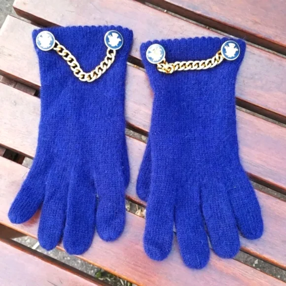 Knit Embellished Gloves Enamel Buttons Chains