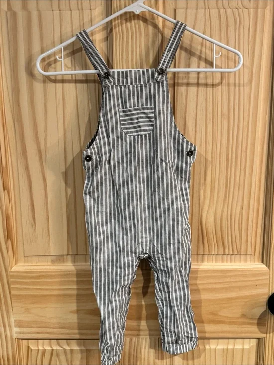 Rylee + Cru Kids Grey White Striped Linen Blend Overalls 2-3Y Bib Jumpsuit