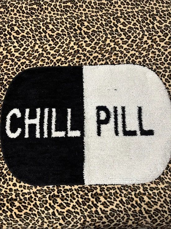 CHILL PILL 🖤🤍Bath Mat Rug Black White Dorm Home Funny Cute Decor Mental Health