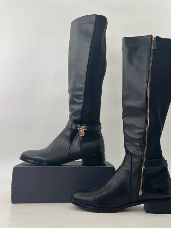 Michael Kors Hamilton Tall boots size 8 / EU39 Navy Gold Leather Stretch