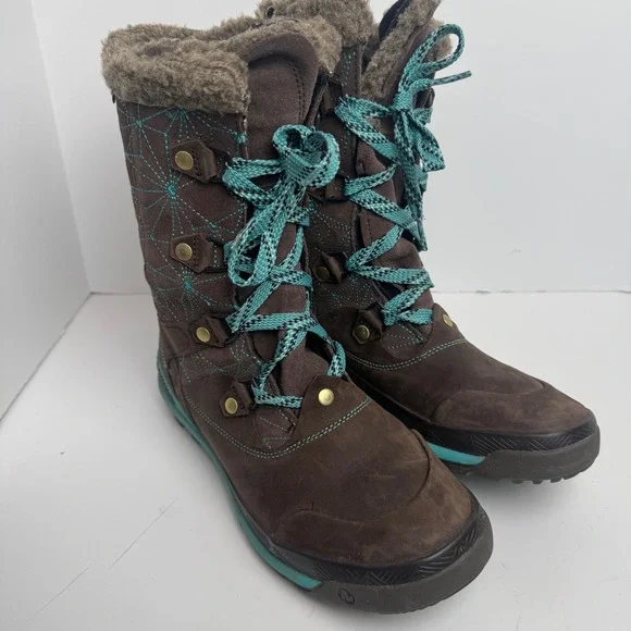 Merrell Bracken Brown Teal Suede Faux Fur Winter Snow Boots Womens 7.5 J42696