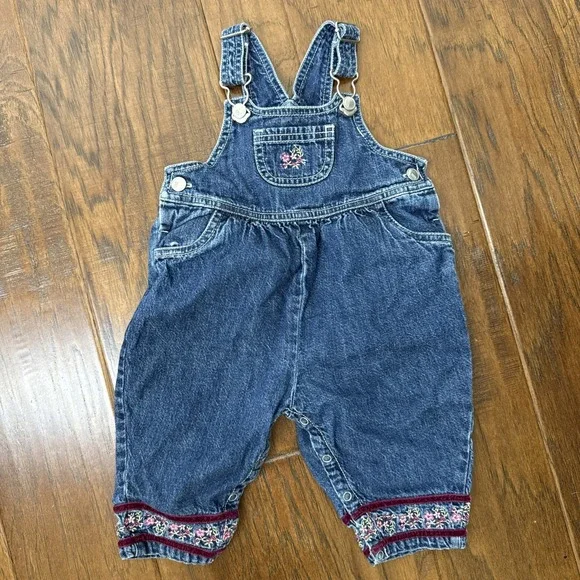 Vintage Y2K Gymboree Denim Overalls 3-6M Floral Embroidery Velvet Boho 2000 G
