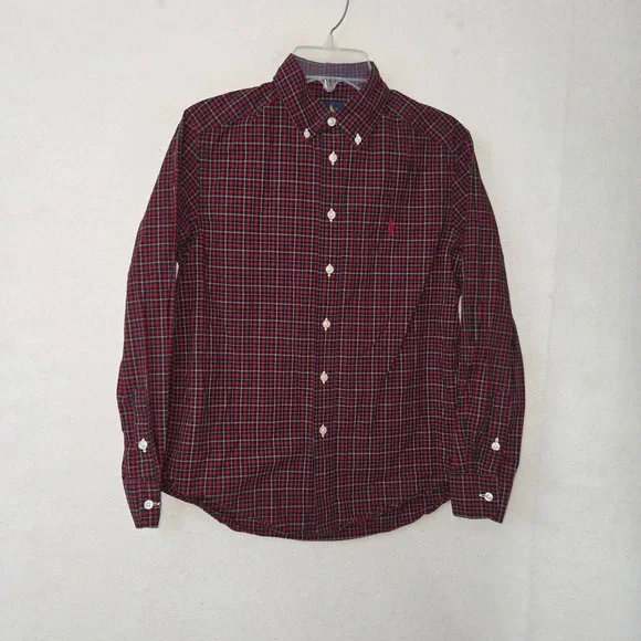 Ralph Lauren Plaid Button Down Shirt Kids Size M 10-12 Red Black Long Sleeve