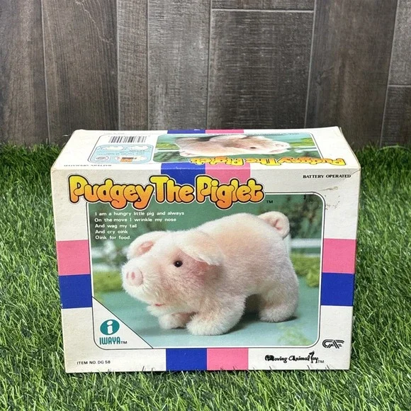 Vintage 1986 Pudgey the Piglet DG58 Moving Animal Toy NOS Open Box