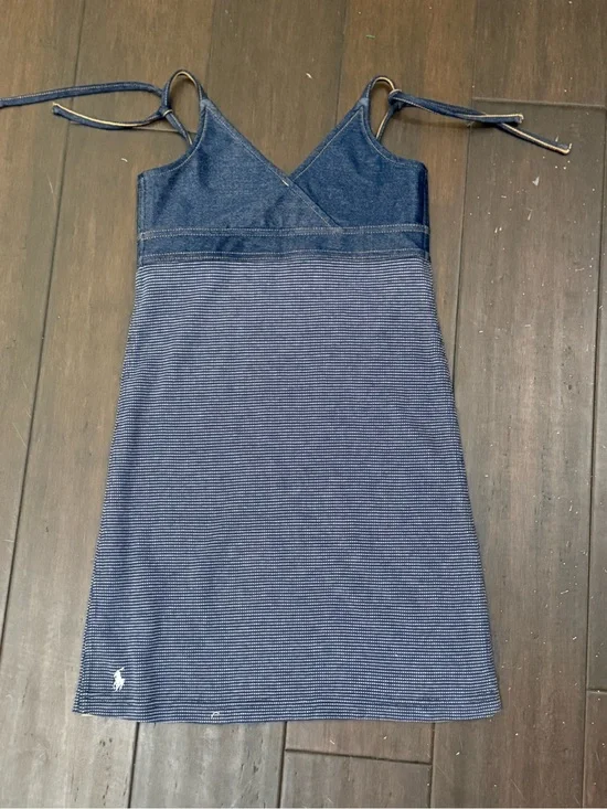 Ralph Lauren Navy and White Striped Tank Dress. Adjustable tie straps