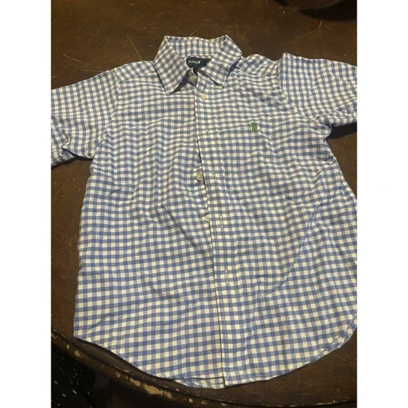 Ralph Lauren Boy's Blue White Gingham Button Down Shirt Classic Prep Dress Small