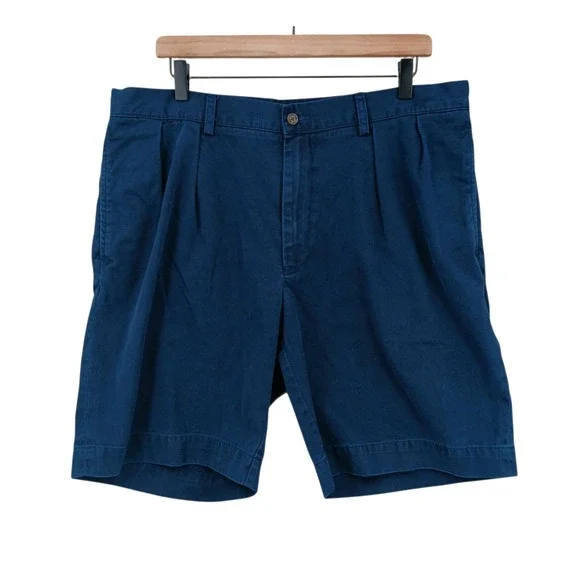 Polo Ralph Lauren Shorts Mens 38x9 Blue Cotton Canvas Custom Fit Pleated Vintage