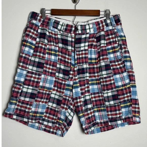 Jos. A. Bank Mens Patchwork Madras Plaid Shorts 36 Multi-Color Cotton Preppy