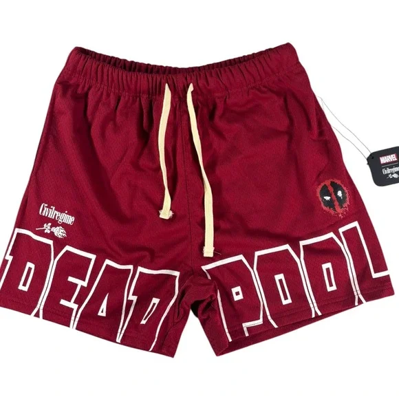 Marvel x‎ Civil Regime Deadpool Mesh Shorts Burgundy Red Mens Small New NWT
