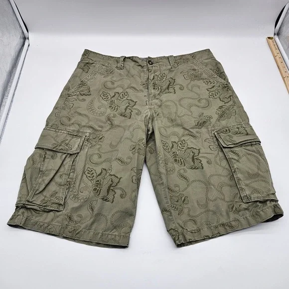 Canyon River Blues Mens 38 Cargo Shorts Olive Green Floral Paisley‎ Cotton Twill
