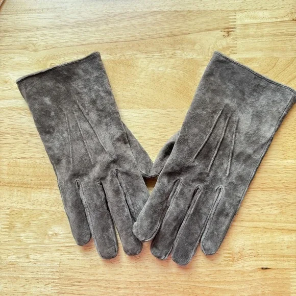 Vintage Aris Isotoner Thinsulate Suede Leather Gloves, Fleece Lined Brown, Large