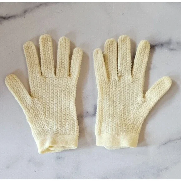 Vintage‎ Kids Hand Gloves XS Cream Knit Full Finger 50s 60s Party Elegant Retro