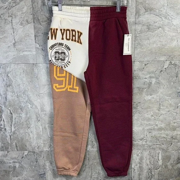 Burgundy and tan New York sweatpants Joggers Kids Medium 10-12