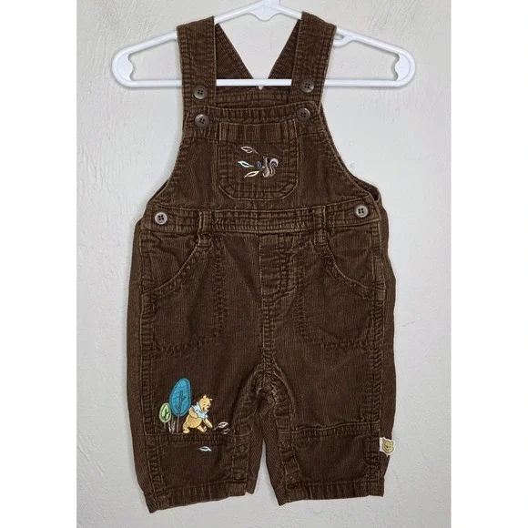Vintage Brown Corduroy Overalls Winnie The Pooh Infant 3-6 Months Disney Baby