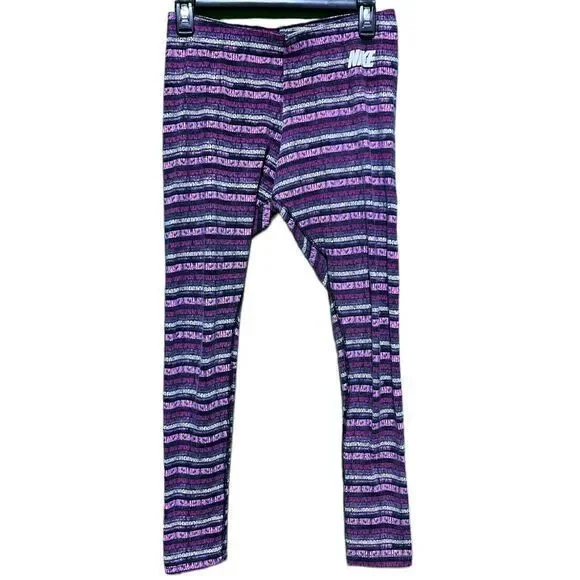 Nike Kid's Striped Elastic Waist Athletic Run Pull On‎ Leggings Multicolor Large