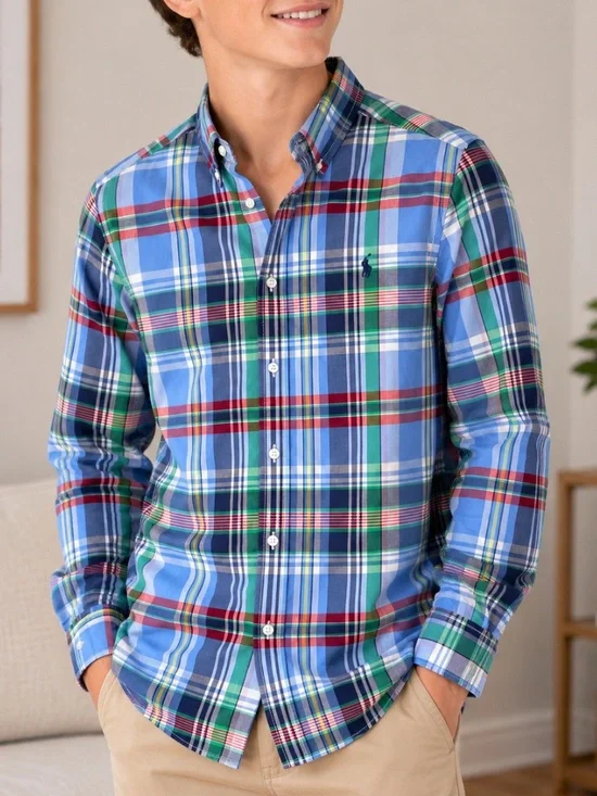Ralph Lauren Boys Blue Plaid Button-Down Shirt NEW