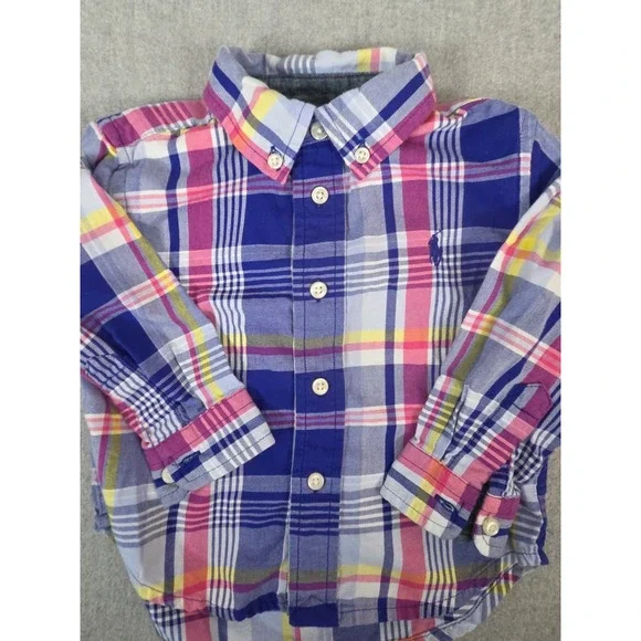 Ralph Lauren Toddler 18‎ Months Oxford Shirt Blue Pink Plaid Preppy Pony Logo