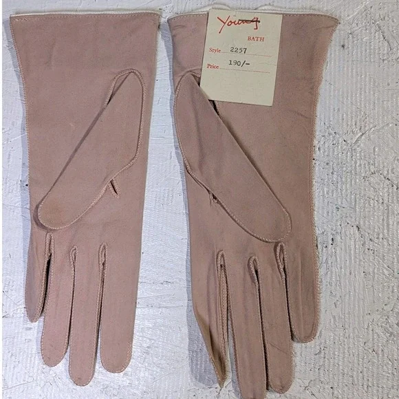 Youngs‎ Bath Leather Gloves S Tan Chevron Split Cuff Vintage READ