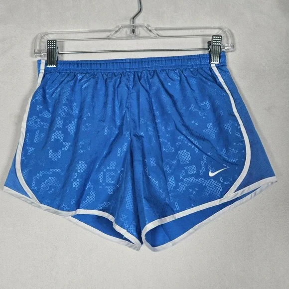 Nike Dri-Fit Girl Youth Shorts L Blue Geometric Print Lined Running Gym Athletic