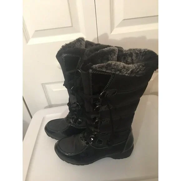 SPORTO BLAKE Womens 7M Tall Insulated Duck Boots Black Rubber Faux Fur‎