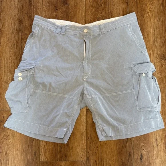 Polo Ralph Lauren pinstripe cargo shorts mens 46B white blue baggy preppy cotton