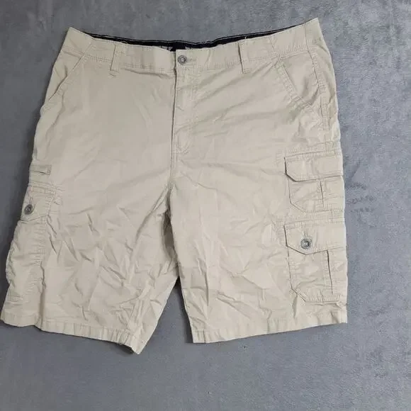 Wrangler Iron Cargo Shorts Mens Size‎ 38 Beige Tan Comfort Waist Strap