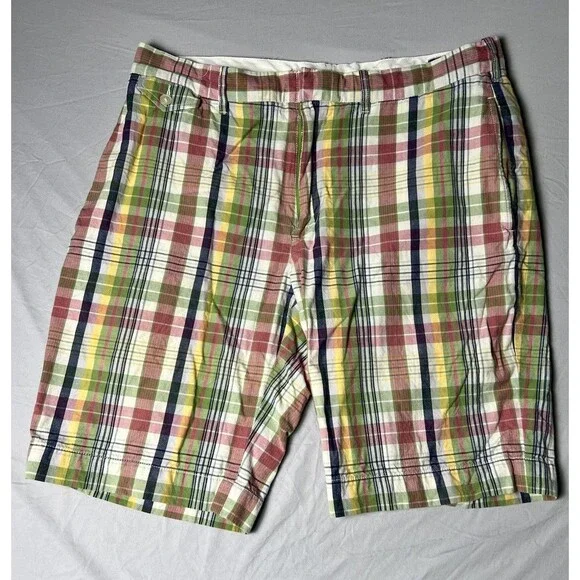 POLO RALPH LAUREN PROSPECT Mens Sz 35 Multicolor Plaid Cotton Flat Front Shorts