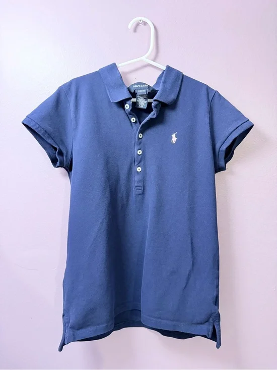 Ralph Lauren Girls Blue Polo Shirt with Pink Pony