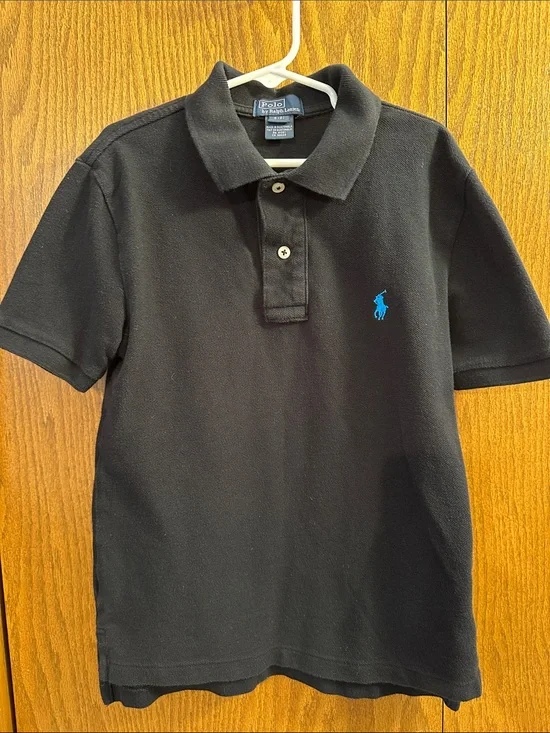 Boys Polo Ralph Lauren Black Polo with Blue Pony Logo size small 8.