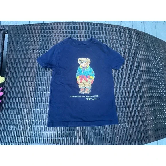 Ralph Lauren Polo Bear Boys T-Shirt Blue Cotton Size 5 Short Sleeve