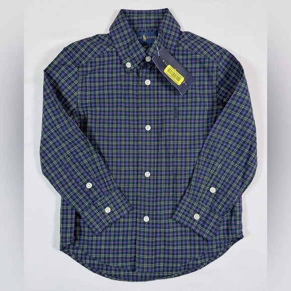 NWT RALPH LAUREN Boys Plaid Button Down‎ Shirt 2/2T Preppy Classic Pony USA NEW