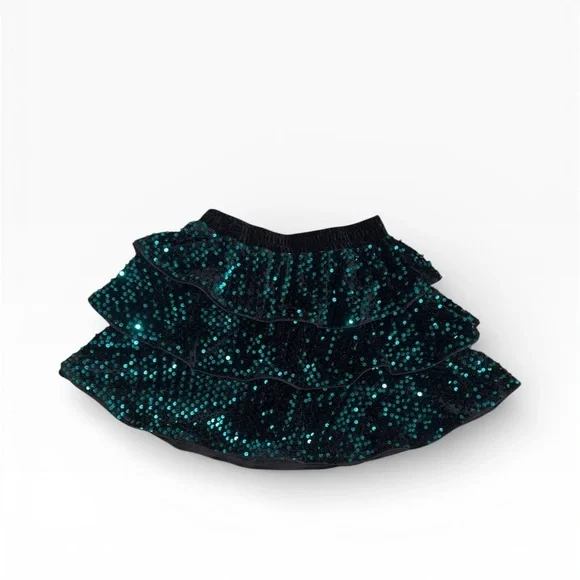 Girls Sequin Glitter Sparkle Ruffle Skirt