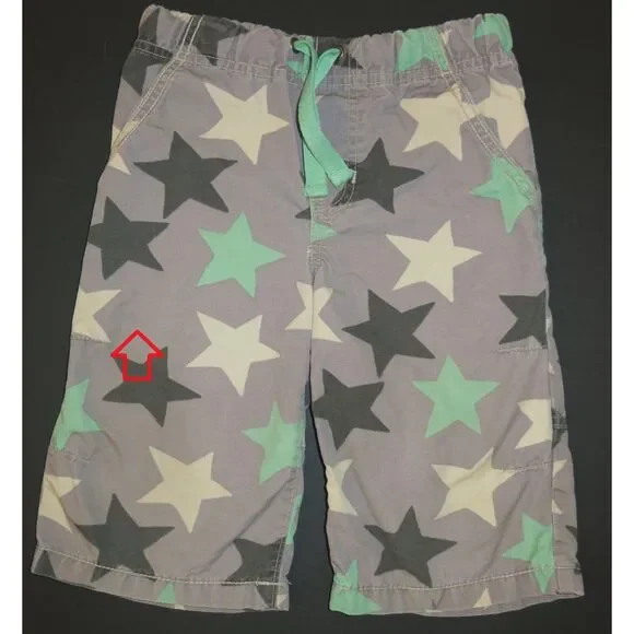Mini Boden boys shorts 6 star print gray green black techno board pull on waist