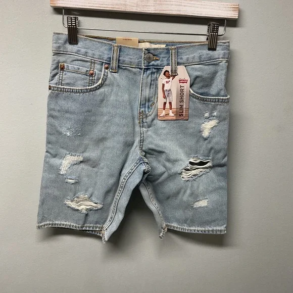 Levi Strauss‎ & Co 500 Slim Fit Distressed Denim Shorts Boys Size 10 Reg 25x26